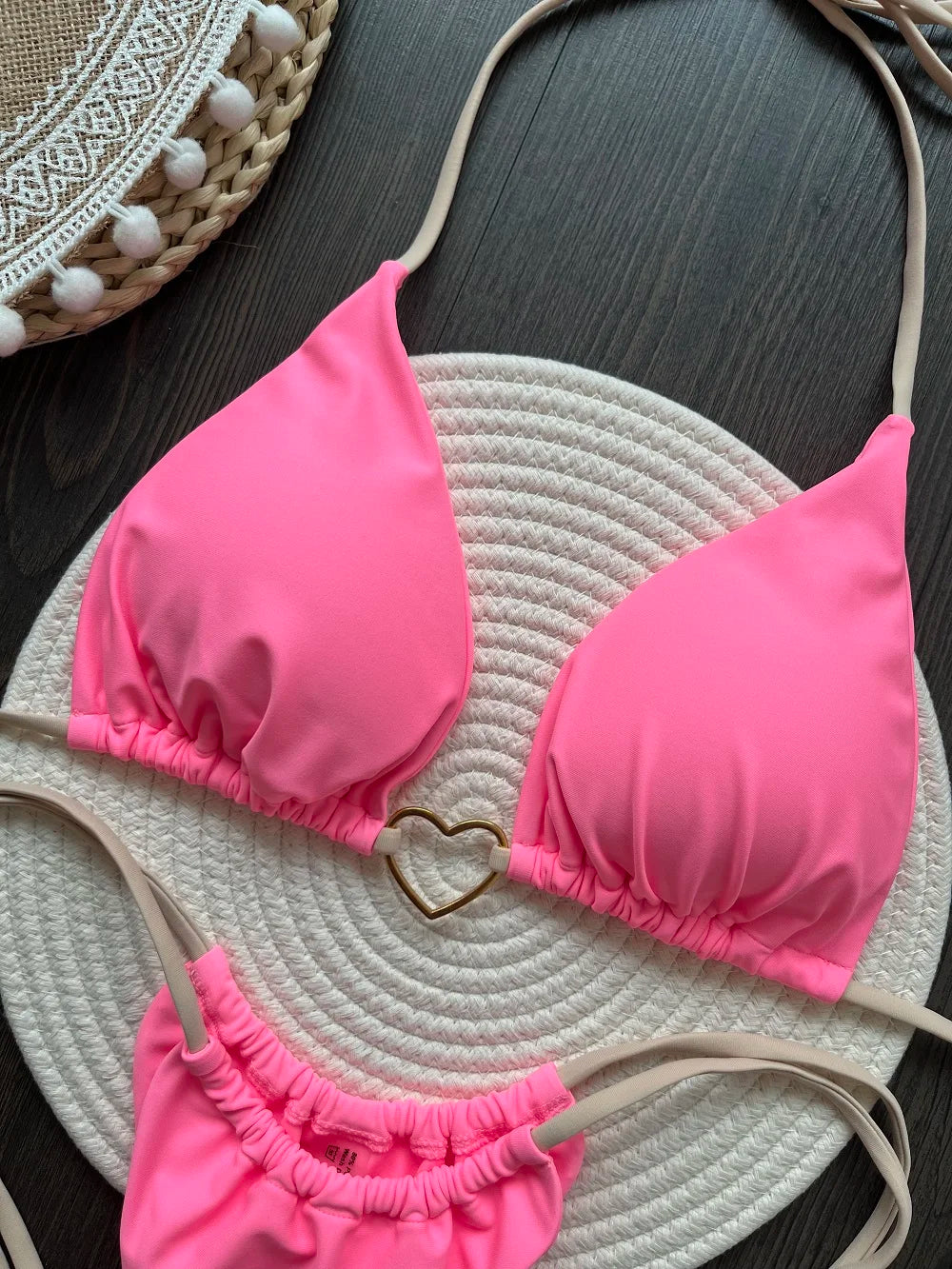 Solid color halter bikini set for women, two-piece triangle thong swimsuit, stylish bathingsuit by The Clothing Company Sydney.
