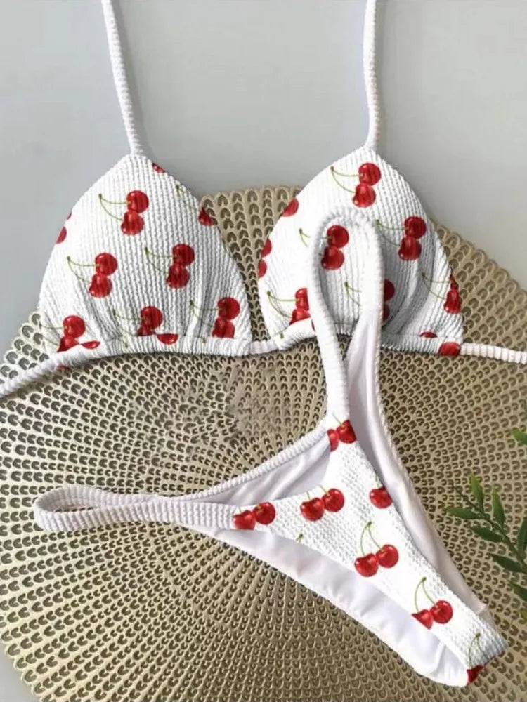 Swimwear Cherry Print Thong Bikini Set Thong Swimsuit Two Piece Bathing Suit Beach Wear The Clothing Company Sydney
