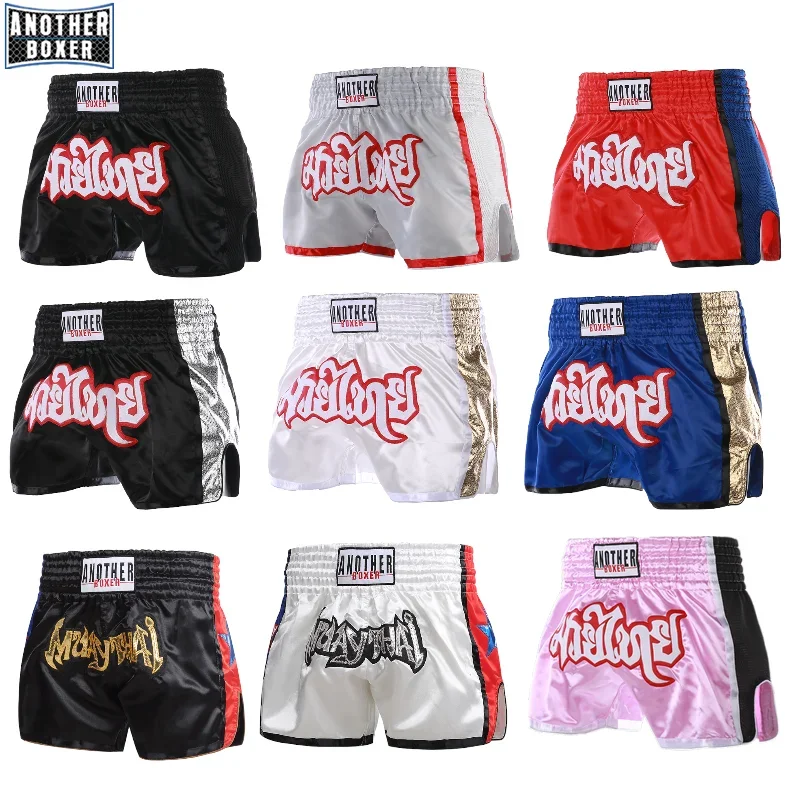 Embroidered Muay Thai boxing shorts by The Clothing Company Sydney with intricate stitching and vibrant design details.