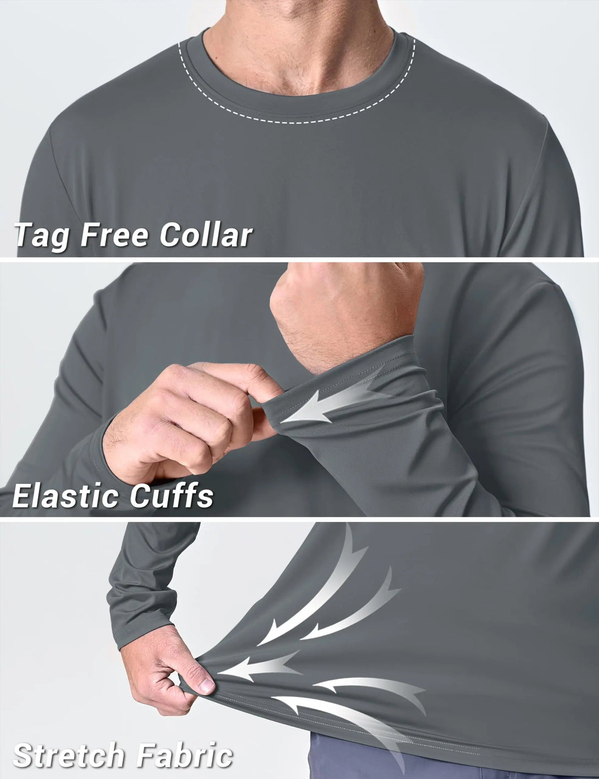 Men's UPF 80+ sun protection quick-dry long sleeve athletic T-shirt from The Clothing Company Sydney, designed for sports and outdoor activities.