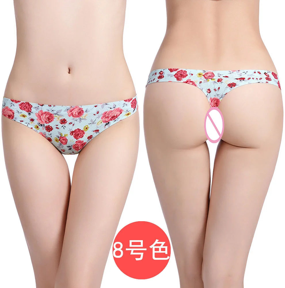 Floral print leopard seamless women's G string lingerie by The Clothing Company Sydney, showing the thong underwear detail.