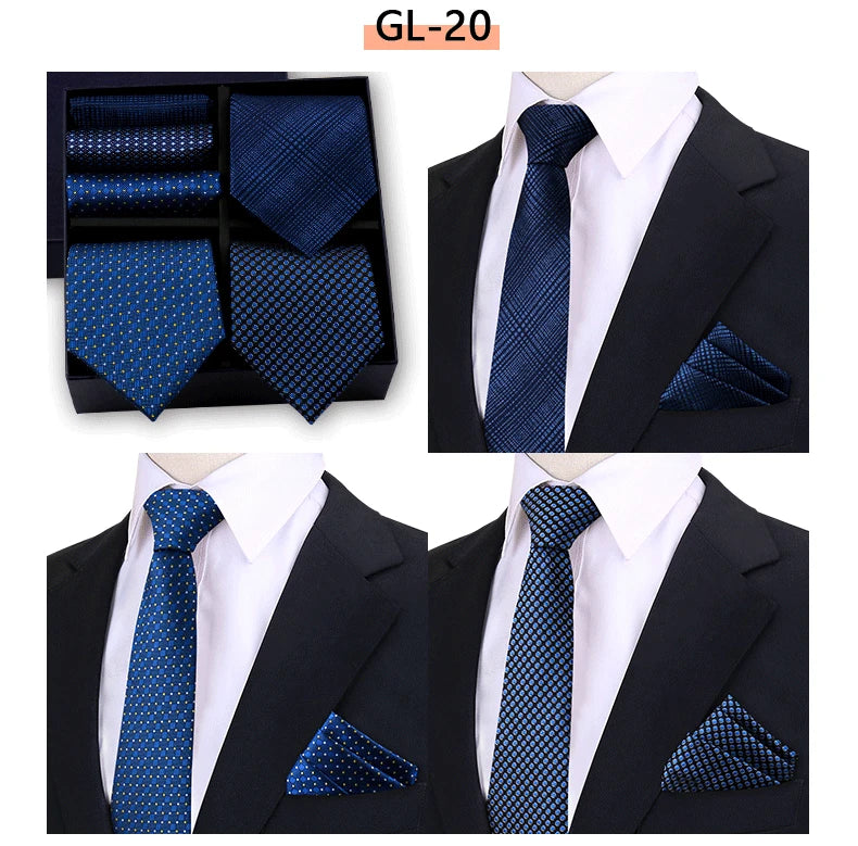 Luxury men's tie set with paisley and striped necktie, matching handkerchief, in gift box, by The Clothing Company Sydney.