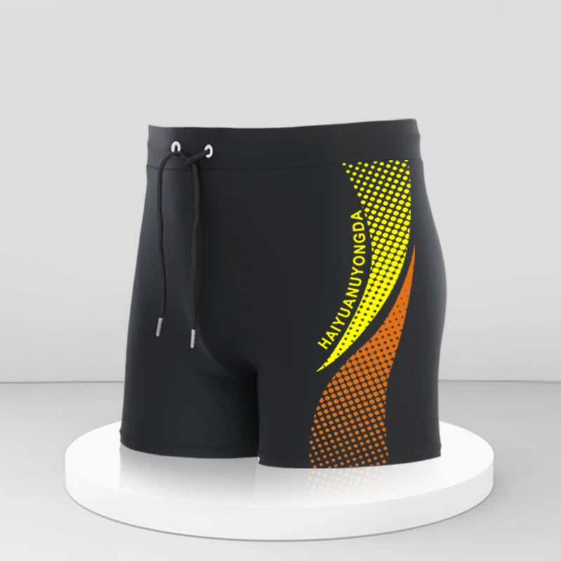 Geometric Graphic Letter Print Men's Swim Trunks With Drawstring Quick Dry And Stretchable Summer Shorts