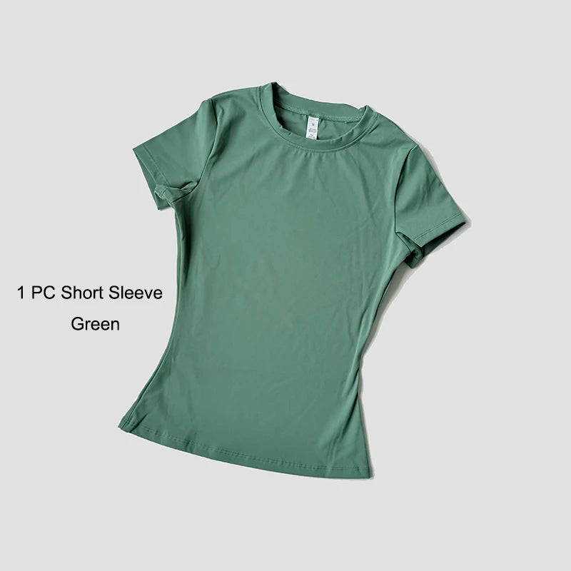 2 Piece Women's Sports Yoga Set Seamless Knitted Fitness Gym Clothes Sportswear Short Sleeve Crop Top Tracksuits Gym Bike Shorts - The Clothing Company Sydney