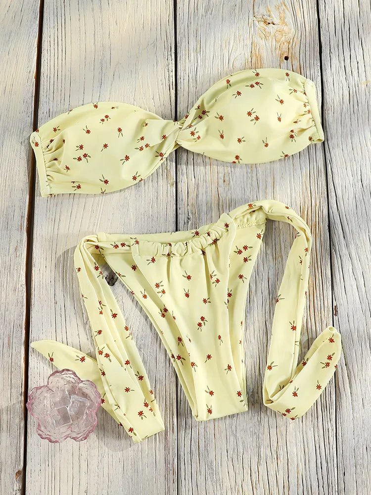 Two-piece push-up bikini swimsuit with hollow-out design, low waist style, by The Clothing Company Sydney, shown in the image.