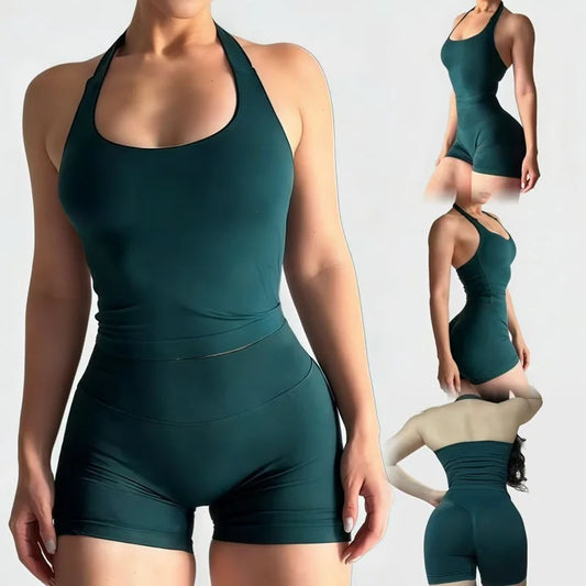 2 Piece Sports Halter Top Strappy Bra Shorts Matching Set Seamless Yoga Gym Running Fitness Shorts Suit