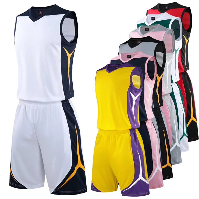 Two-piece sportswear basketball jersey and shorts set by The Clothing Company Sydney for men, women, and kids, in a blank custom design.