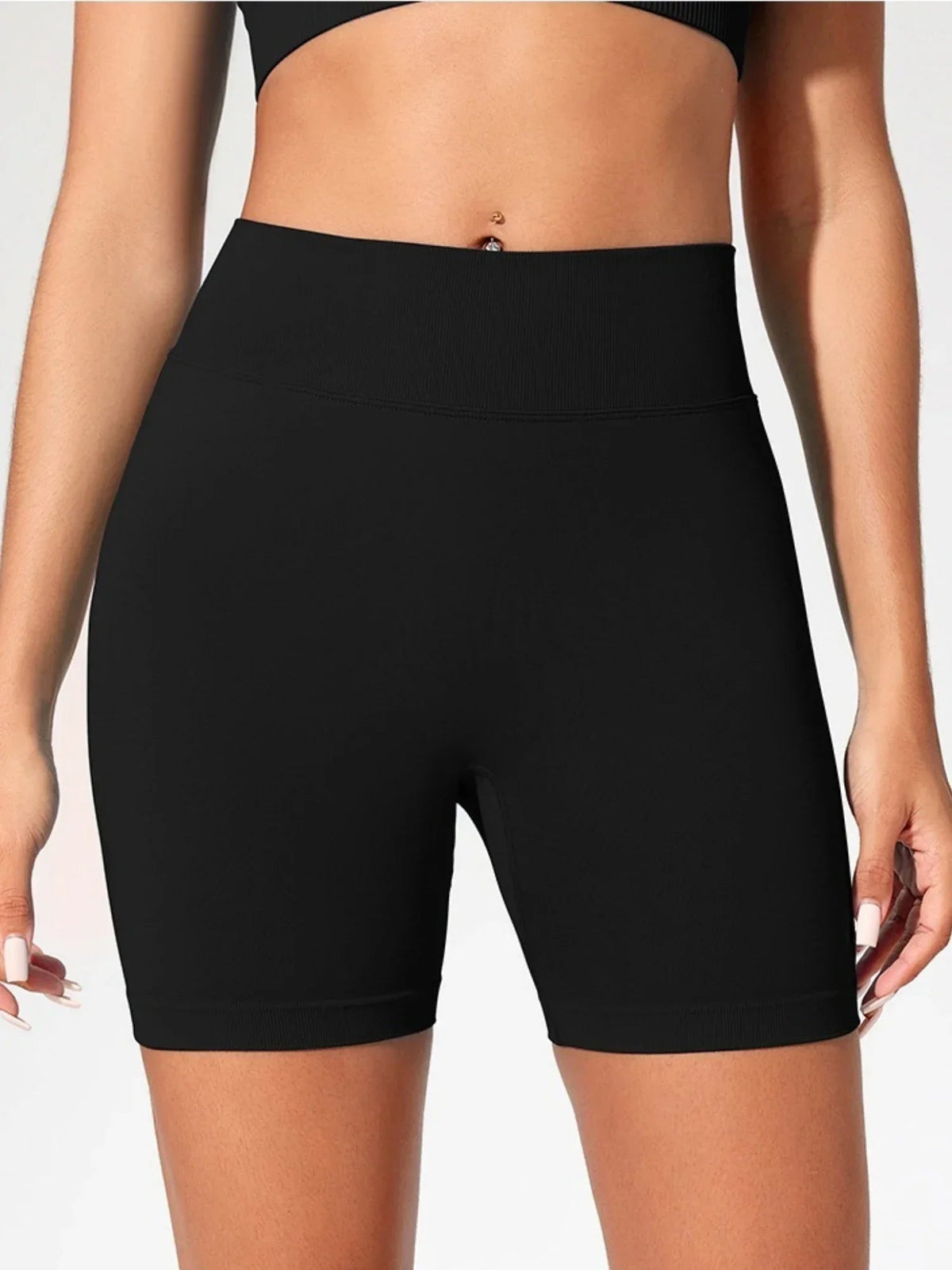 Women's seamless high waist gym shorts by The Clothing Company Sydney, stretchy slim fit yoga shorts for fitness, running, and cycling.