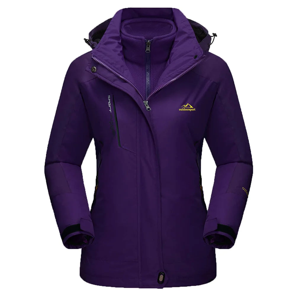 Women's 3-in-1 winter fleece waterproof ski snowboard jacket by The Clothing Company Sydney, featuring windproof and rain-resistant outdoor design.