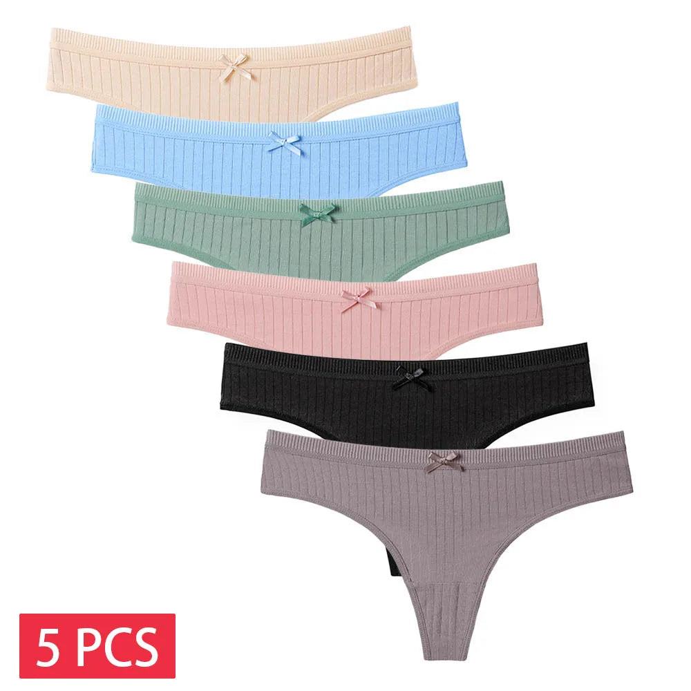Five-piece set of cotton mix G-string panties from The Clothing Company Sydney, women's lingerie and thong underwear.