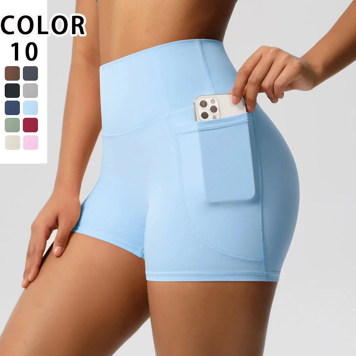 High-waisted bicycle yoga pants with pockets, quick-drying, breathable workout shorts from The Clothing Company Sydney.