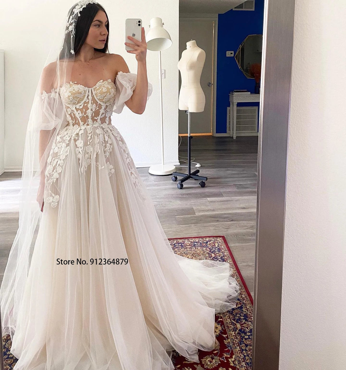 Short Puff Sleeves 3D lace Wedding Dresses Champagne Liner Tulle Appliques Formal Bridal Gowns The Clothing Company Sydney