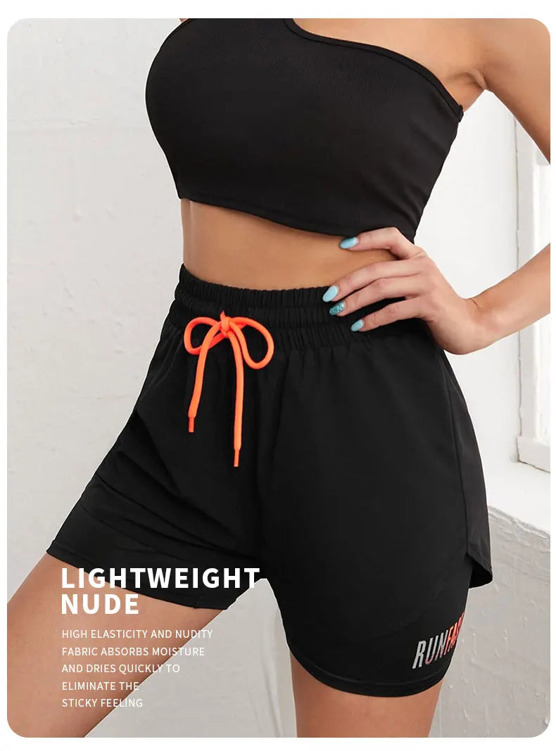 Women's High Rise Yoga Shorts With Elastic Running Shorts Two Pieces Pants With Inside Layer