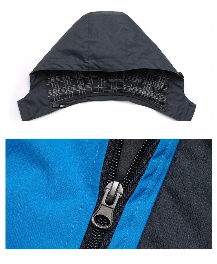 Men's outdoor camping hiking jacket from The Clothing Company Sydney, featuring lightweight waterproof fabric and adjustable hood