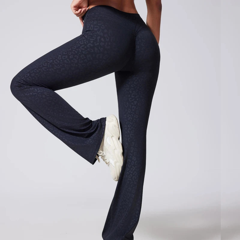 Women's high-waisted flared yoga pants by The Clothing Company Sydney, featuring a micro flare and wide-leg design for fitness and comfort.