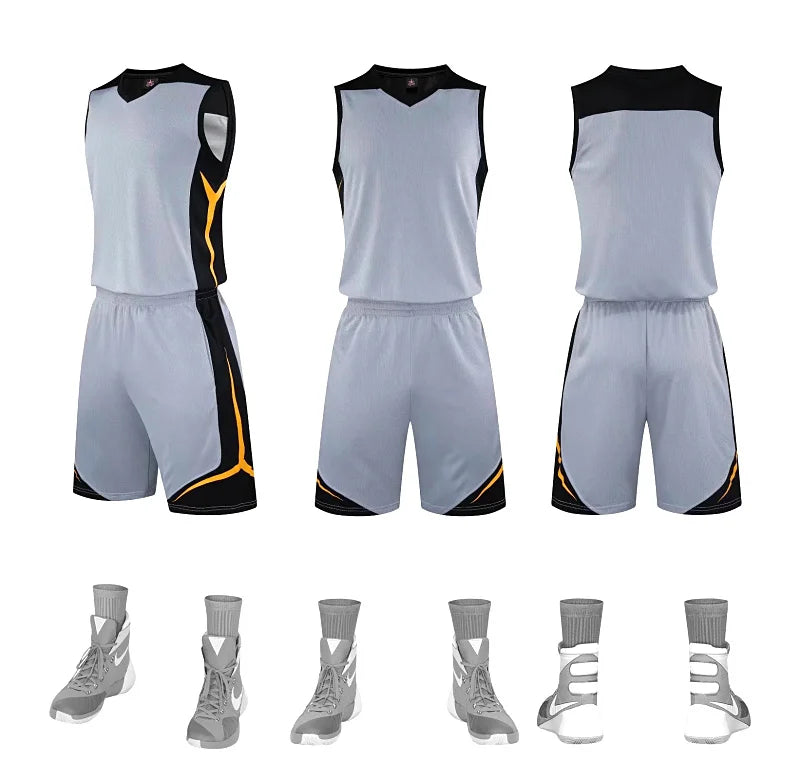 Two-piece sportswear basketball jersey and shorts set for men, women, and kids, by The Clothing Company Sydney, featuring blank custom design.