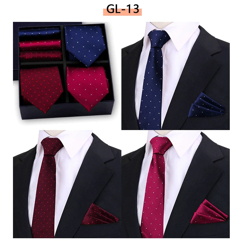 Luxury men's tie set by The Clothing Company Sydney featuring a paisley striped necktie and matching handkerchief in a gift box.