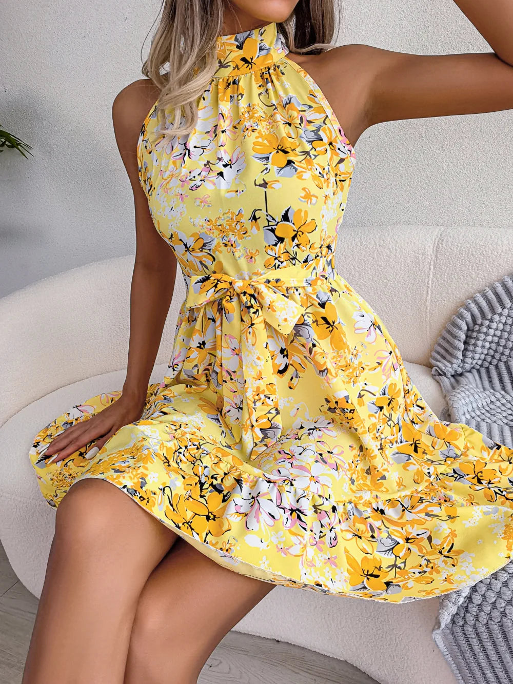 Summer women’s floral print bandage beach sundress with halter neckline, casual style, from The Clothing Company Sydney.