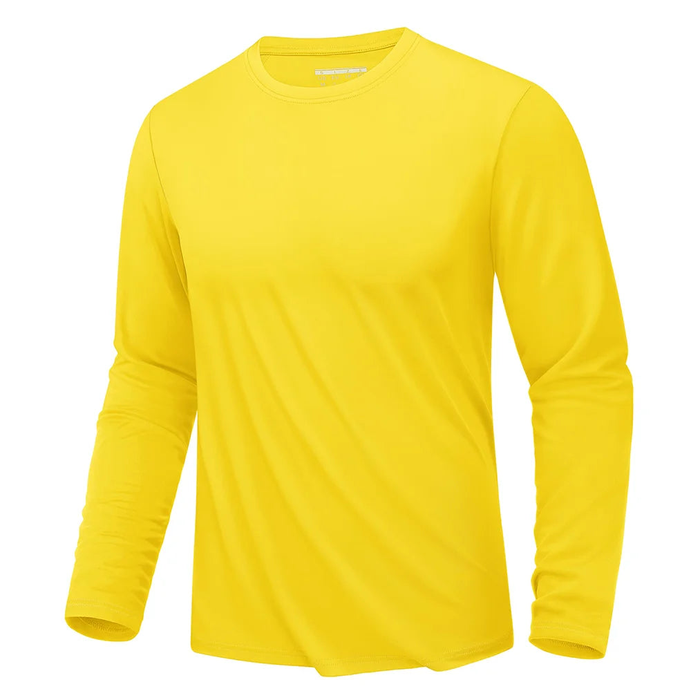 Men's UPF 80+ sun protection quick-dry long sleeve sports T-shirt by The Clothing Company Sydney, performance rash guard for outdoor fitness.