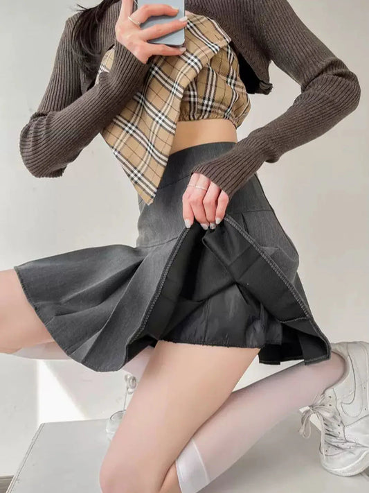 Vintage Grey Pleated Skirt Women High Waist Mini Skirts Streetwear Skirt The Clothing Company Sydney