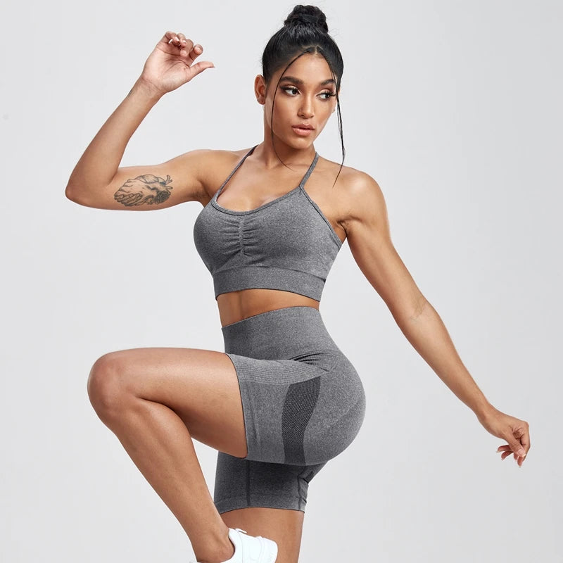 Womens Two Piece Set Peach Shorts Trackuists Gym Yoga Running Halter Fitness Shorts Push Up Bra Top Set The Clothing Company Sydney