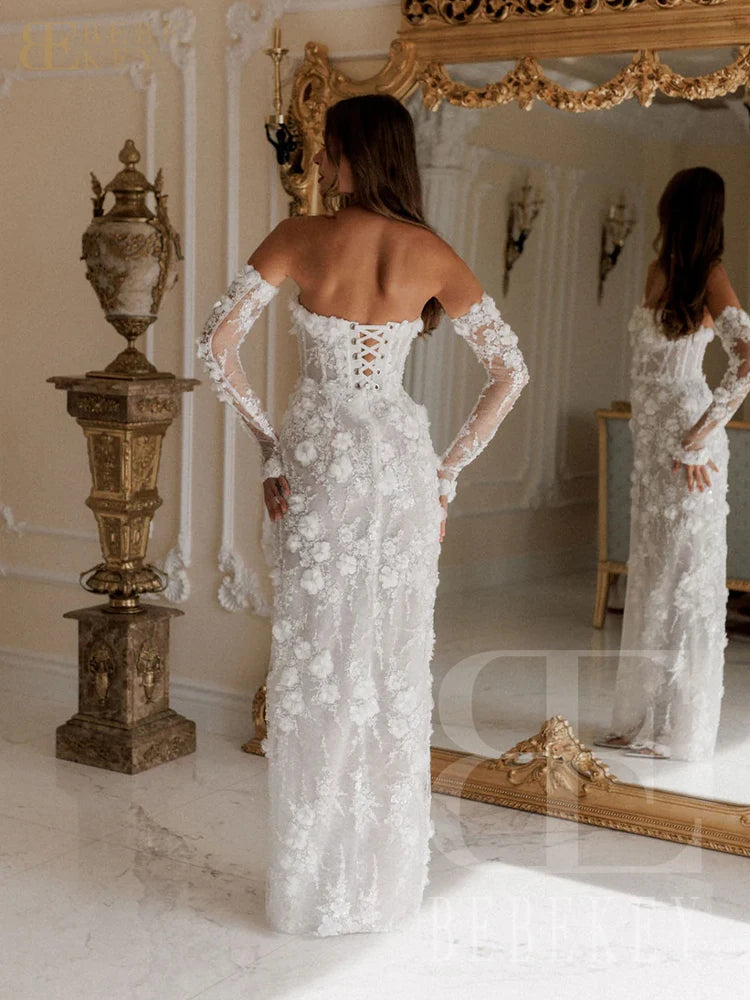 Customized Luxury White Evening Dress with 3D Beaded Floral Wedding Party Gowns Elegant Prom Dress Robe The Clothing Company Sydney