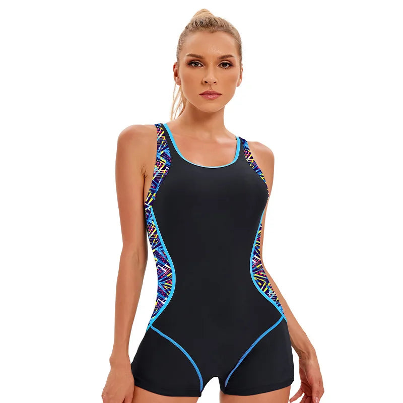 Women's racerback one-piece swimsuit with athletic boyshorts by The Clothing Company Sydney