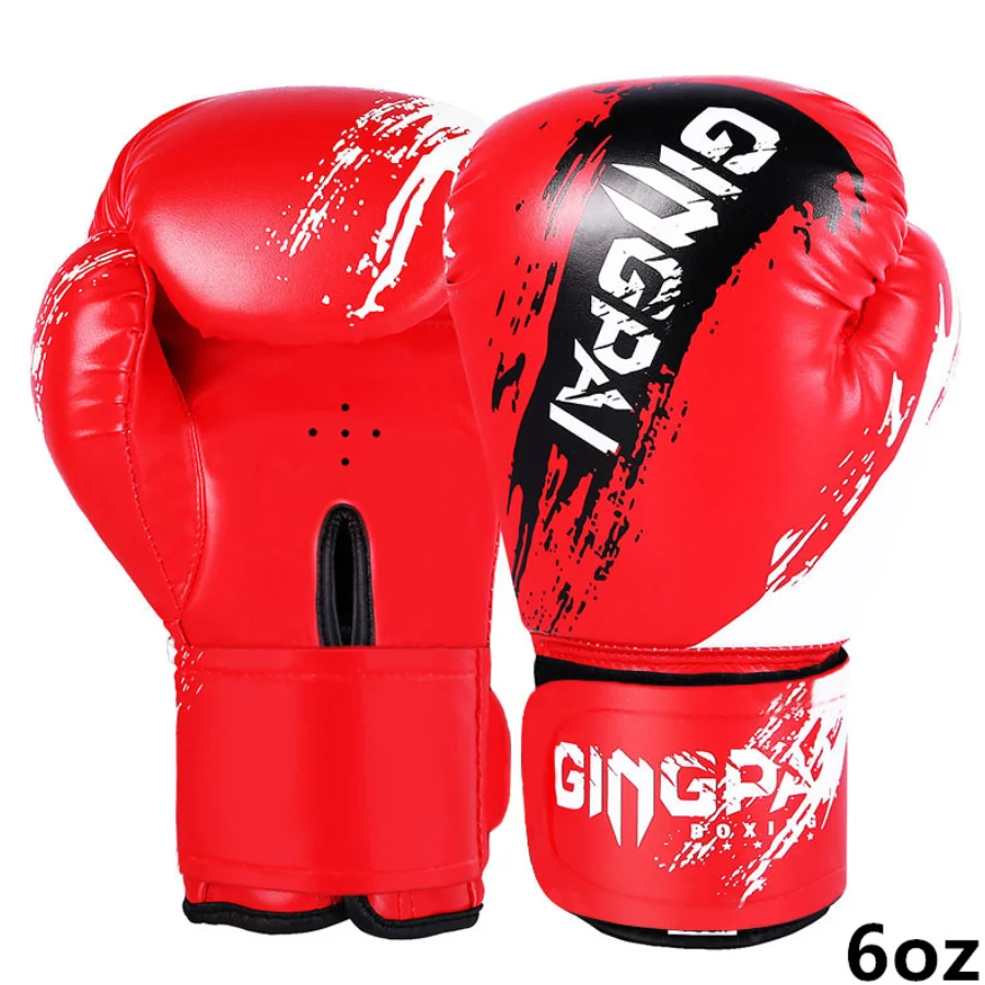 Adult and kid boxing Muay Thai gloves, adjustable training sparring mitts in black, red and blue