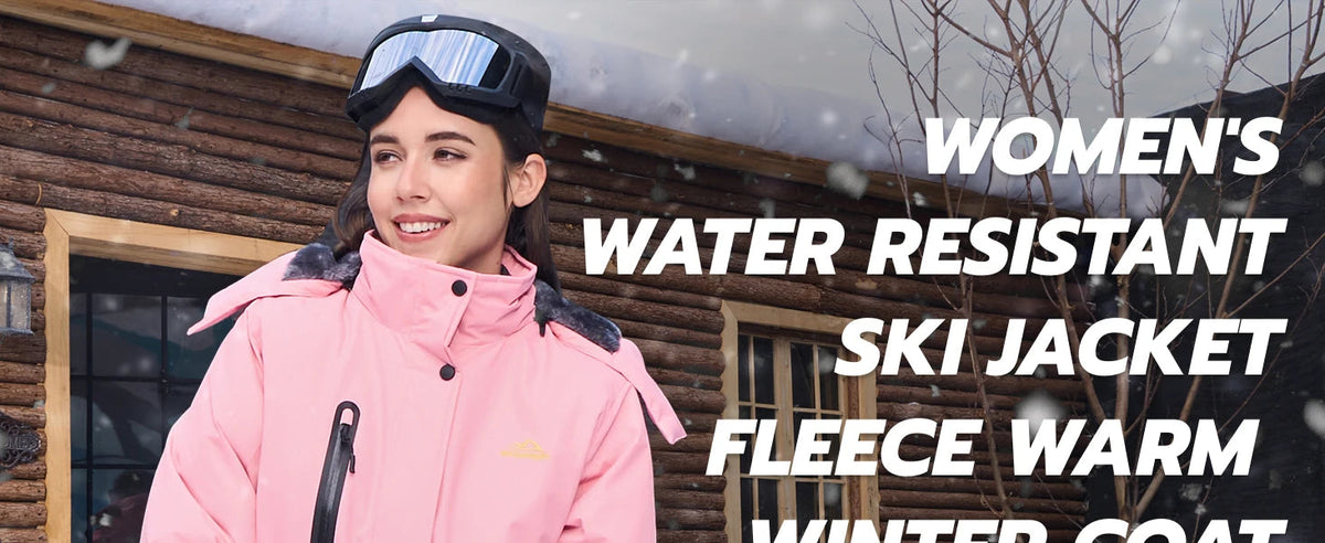 Women's winter ski jacket by The Clothing Company Sydney, waterproof fleece-lined windbreaker coat with hood for snow sports.