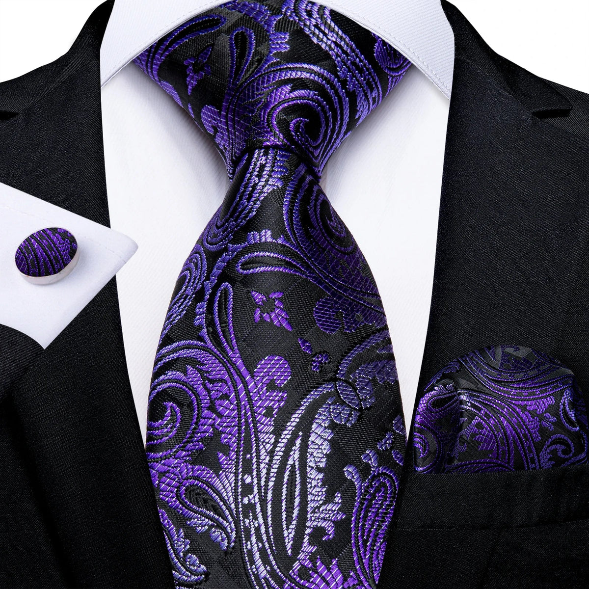 Luxury purple paisley silk tie set for men featuring an 8cm wide tie, perfect as a stylish accessory from The Clothing Company Sydney.