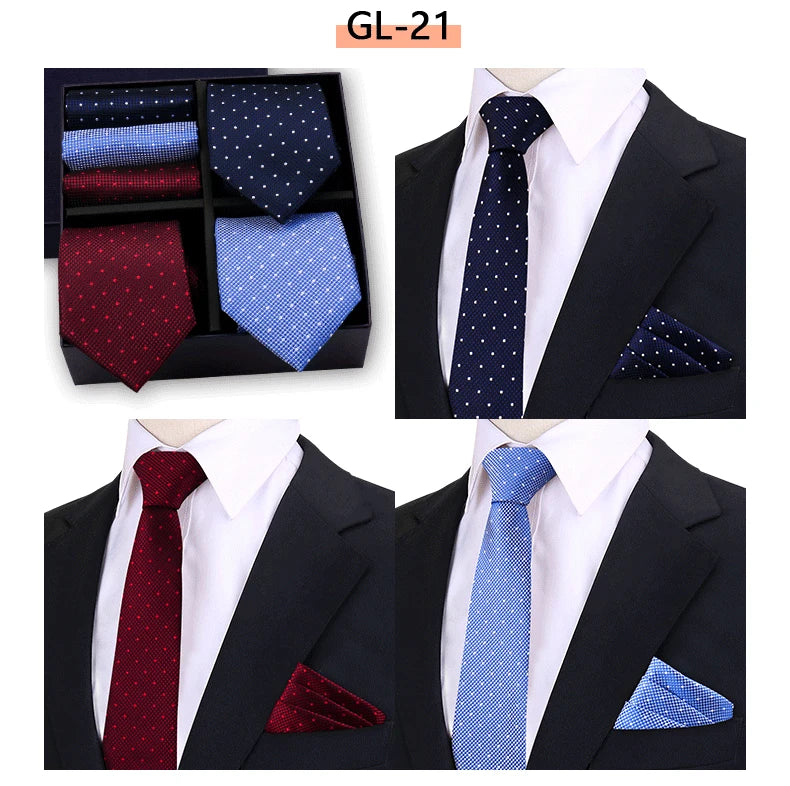 Luxury men's tie set with paisley and striped necktie, matching handkerchief, and accessories in a gift box, by The Clothing Company Sydney.