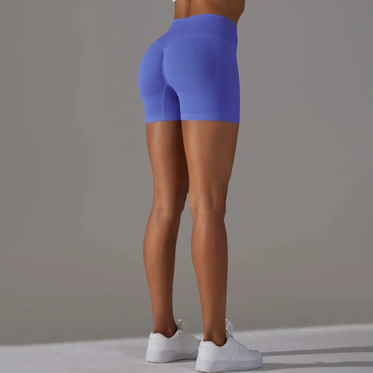 Women’s high waist workout yoga leggings by The Clothing Company Sydney, seamless sports bike shorts with scrunch butt design.