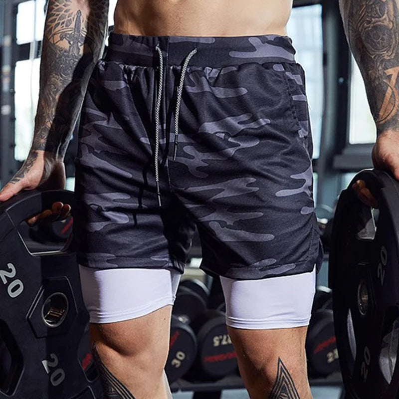 Men’s 2-in-1 running shorts by The Clothing Company Sydney, featuring double-layer design for gym training and beach sports.