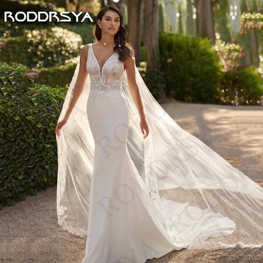 V Neck Wedding Dress with Shawl Backless Mermaid Bridal Dresses Appliques Tank Sleeveless The Clothing Company Sydney
