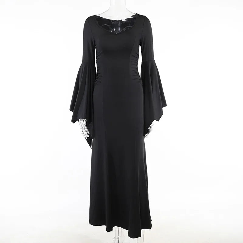 Women's Gothic Halloween dress with batwing sleeves in black, featuring a stylish and spooky design by The Clothing Company Sydney.