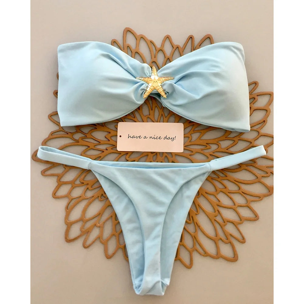 Two-piece push-up bikini set with bandeau top and micro bottoms, featuring a stylish Brazilian swimwear design by The Clothing Company Sydney.