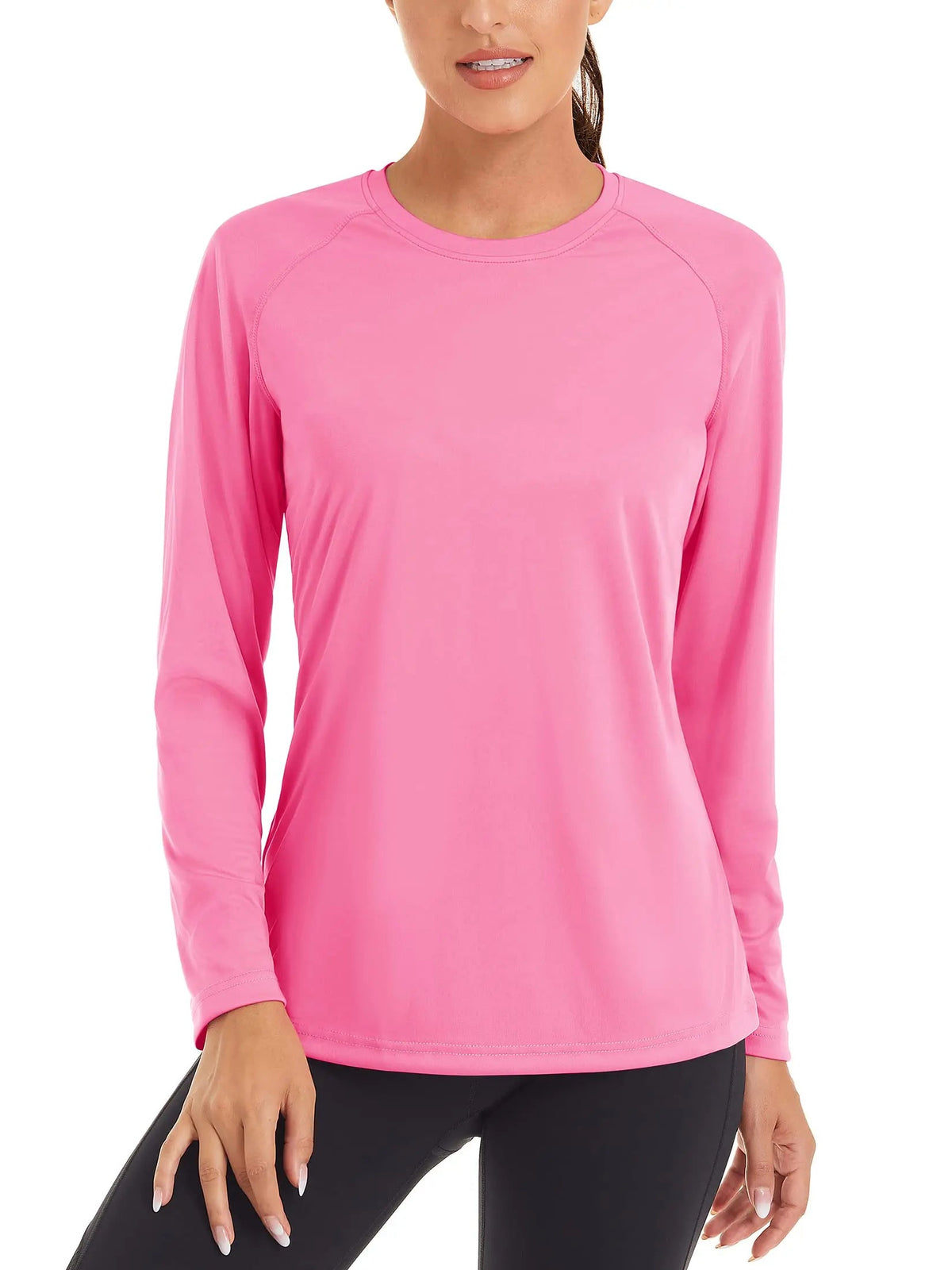 Women's UPF 50+ quick-dry sun protection T-shirt by The Clothing Company Sydney, long sleeve performance swim pullover top.