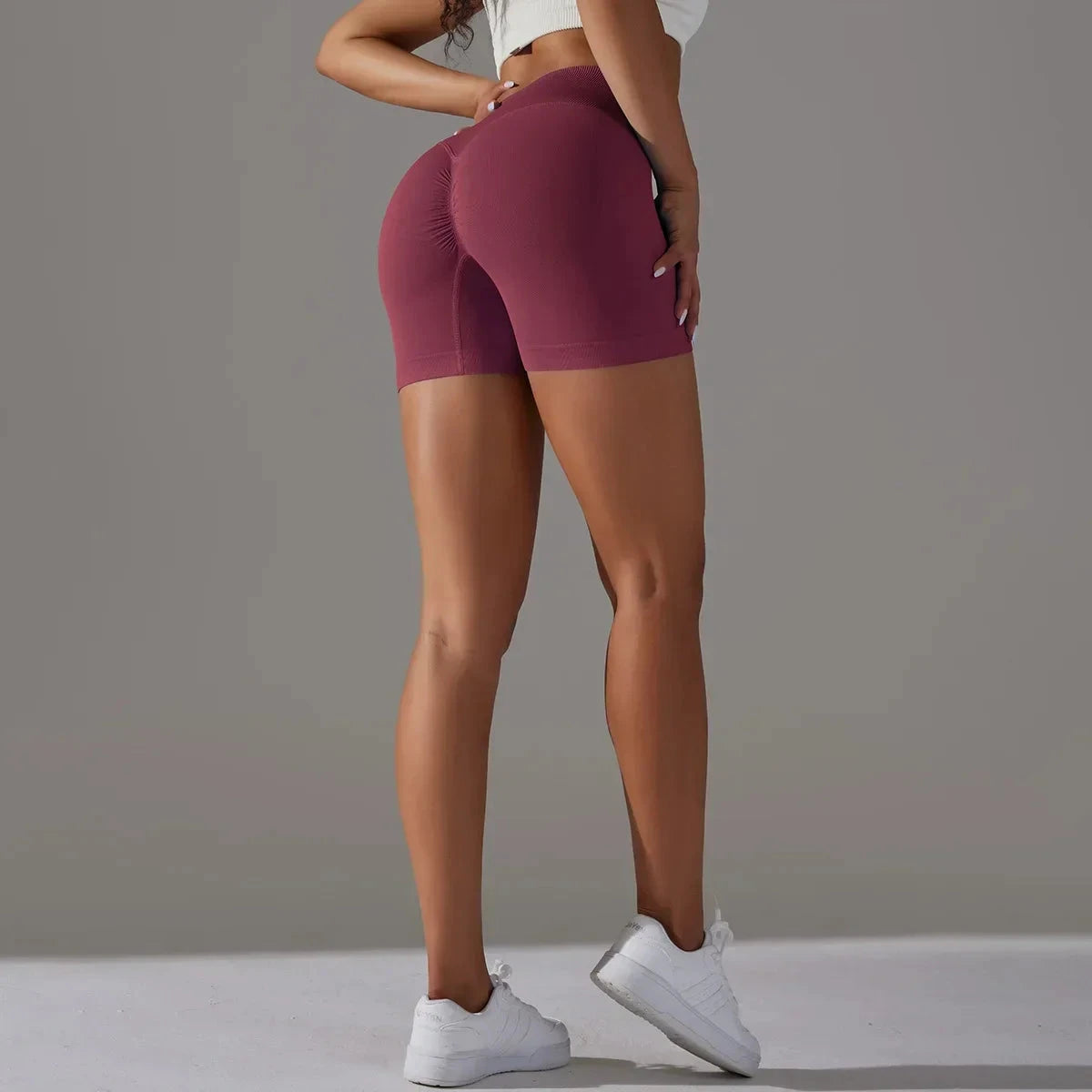 Women’s high waist fitness yoga leggings by The Clothing Company Sydney, seamless workout shorts with scrunch butt design.