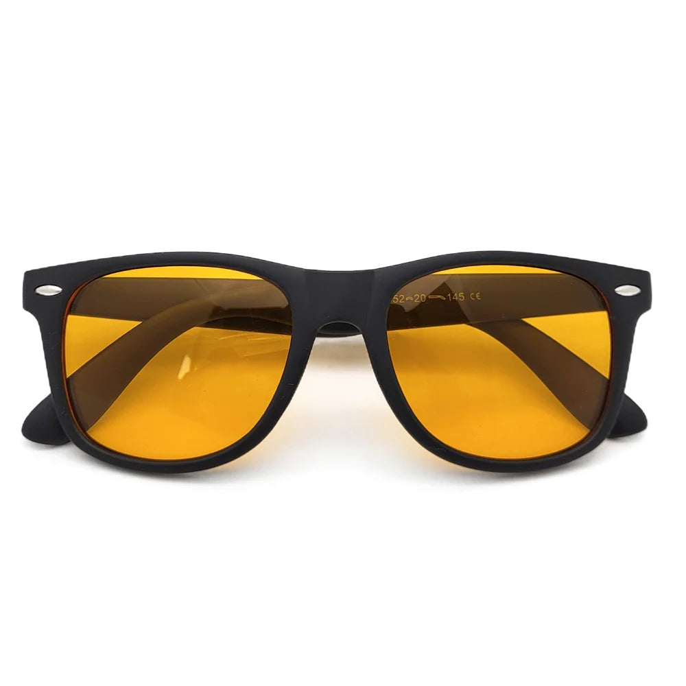 Blue light blocking glasses for men and women with square frames, designed for computer use and gaming, in orange eyewear style.
