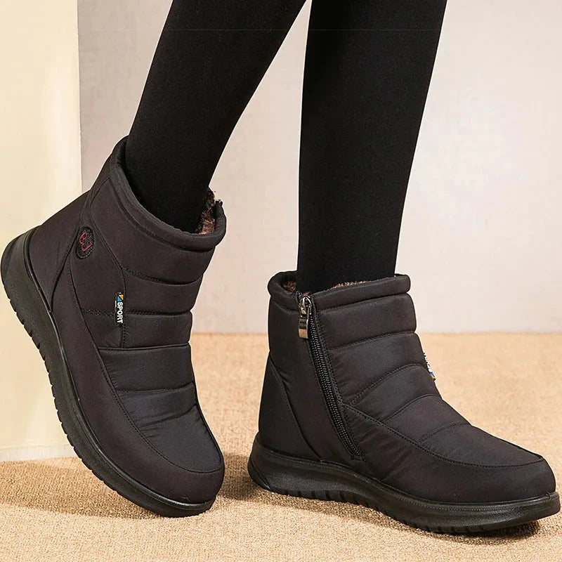 Women's ankle low heel snow boots by The Clothing Company Sydney, winter flat footwear with cozy lining and durable sole.