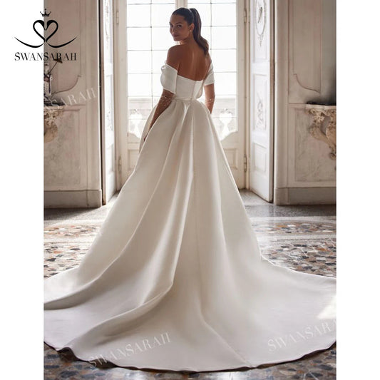 Off the Shoulder A-Line Wedding Dress Long Sleeve Pearl Princess Bride Gown Dress The Clothing Company Sydney