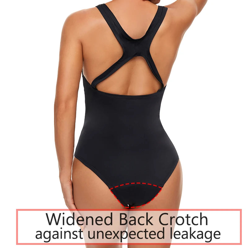 Men's menstrual swimsuit by The Clothing Company Sydney, one-piece leak-proof swimwear with absorbent period underwear, suitable for beachwear.