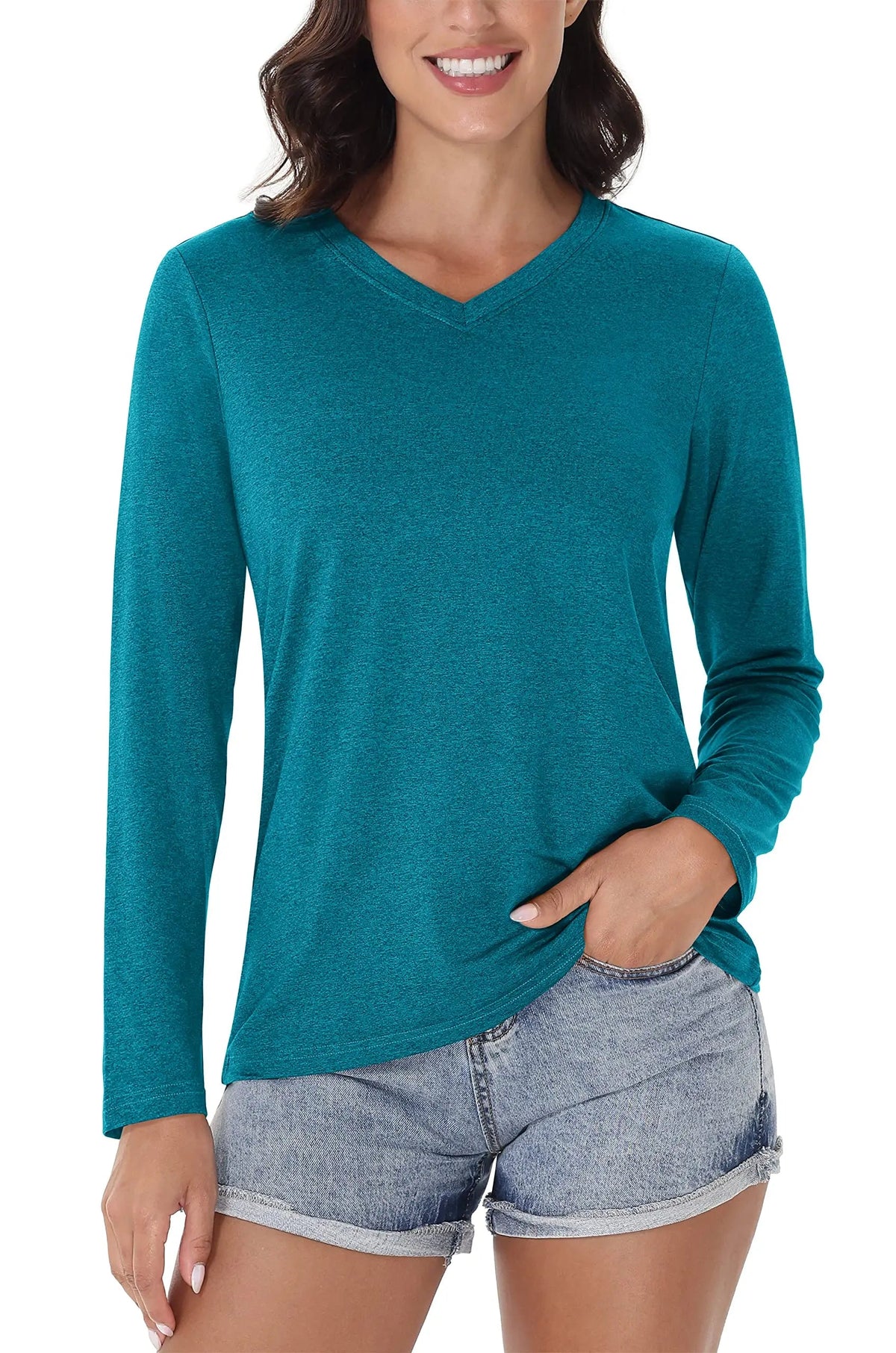 UPF 50+ Sun Protection Long Sleeve Shirts Womens V Neck Summer T-Shirts Outdoor Athletic Workout Running Gym Sportswear The Clothing Company Sydney