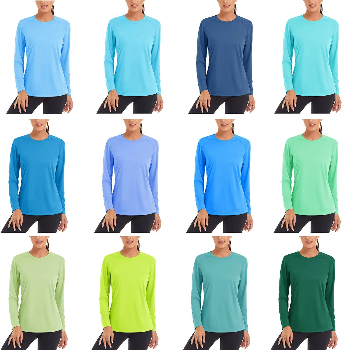 Women's UPF 50+ quick dry sun protection long sleeve T-shirt by The Clothing Company Sydney, ideal for summer outdoor activities.