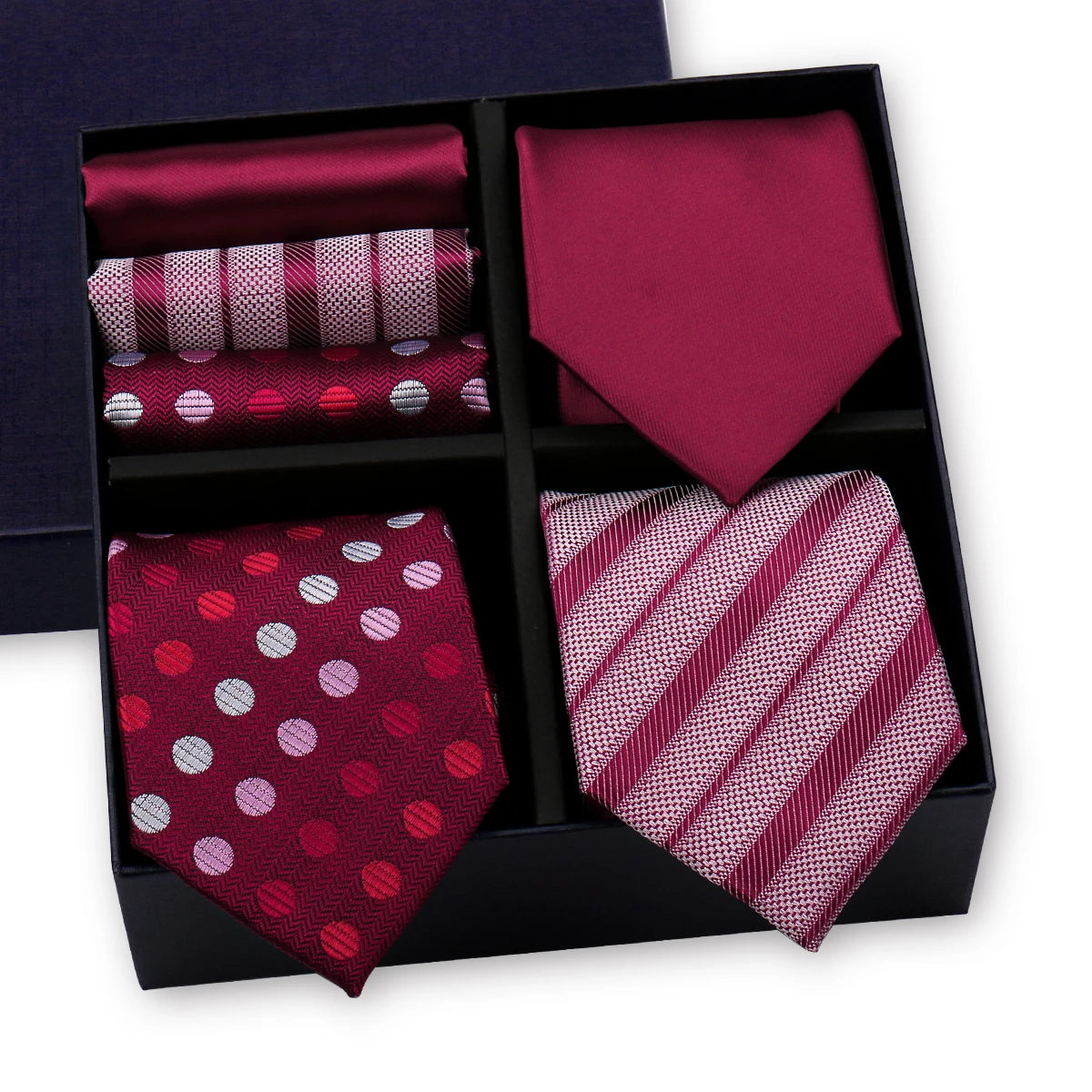 Luxury men's tie set with paisley and striped necktie, handkerchief, and accessories in gift box by The Clothing Company Sydney.