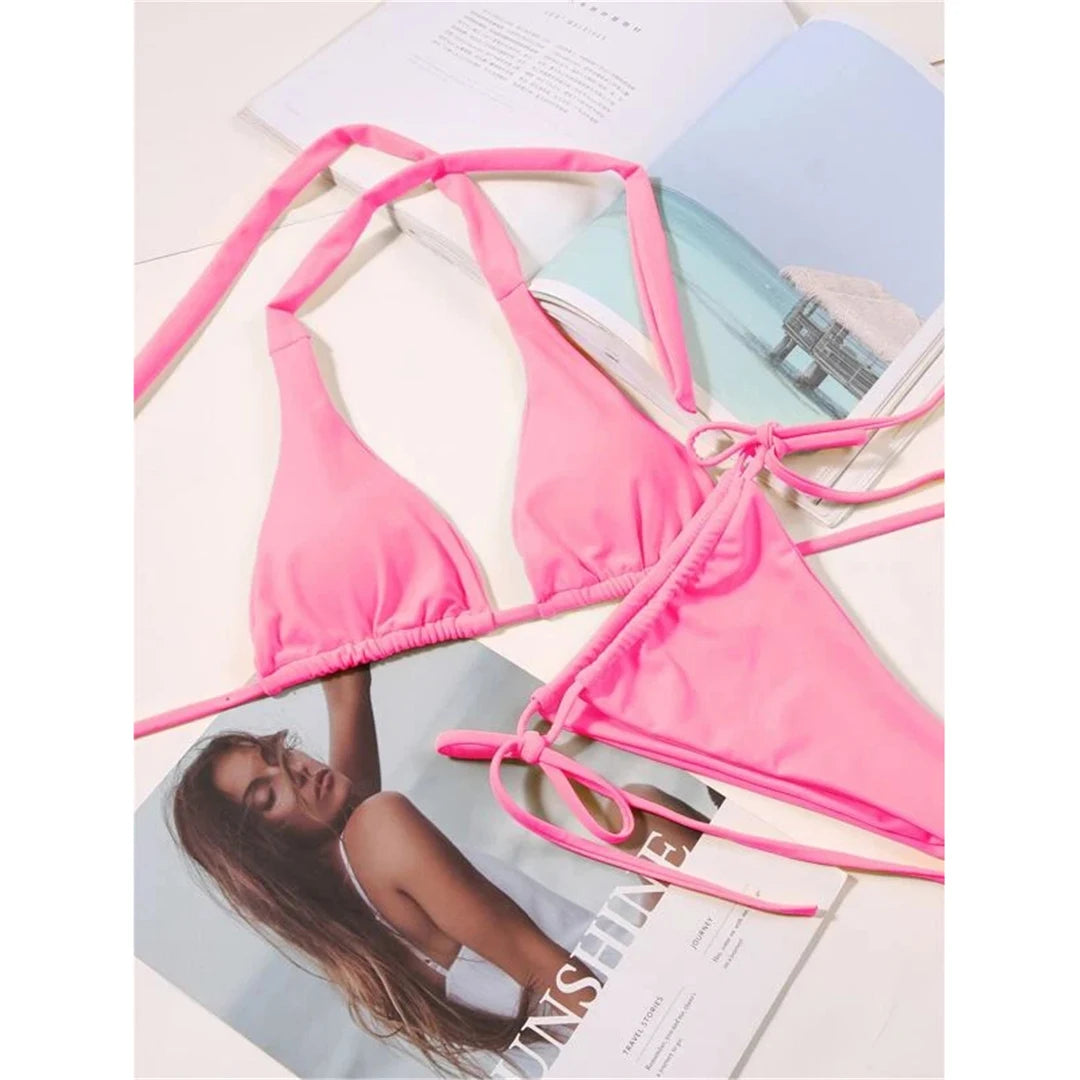 2 Piece Halter Mini Micro Thong Bikini Female Swimsuit Women Bikini set Bather Bathing Suit Swimwear The Clothing Company Sydney