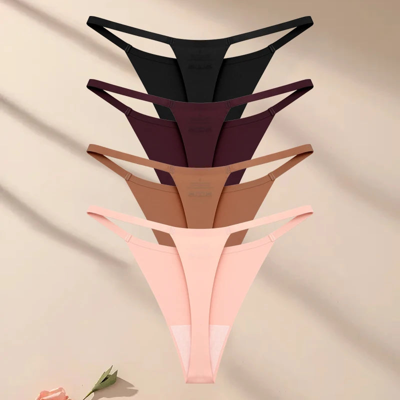 4 pack Seamless Ultra-thin Underwear Womens Thin Belt Panties Female High Stretch Thongs Breathable G-String Lingerie