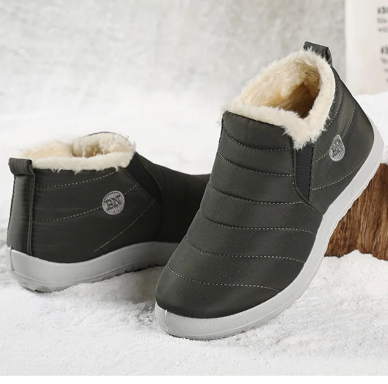 Men's winter ankle boots from The Clothing Company Sydney, waterproof slip-on snow shoes with fur lining for cold weather comfort.