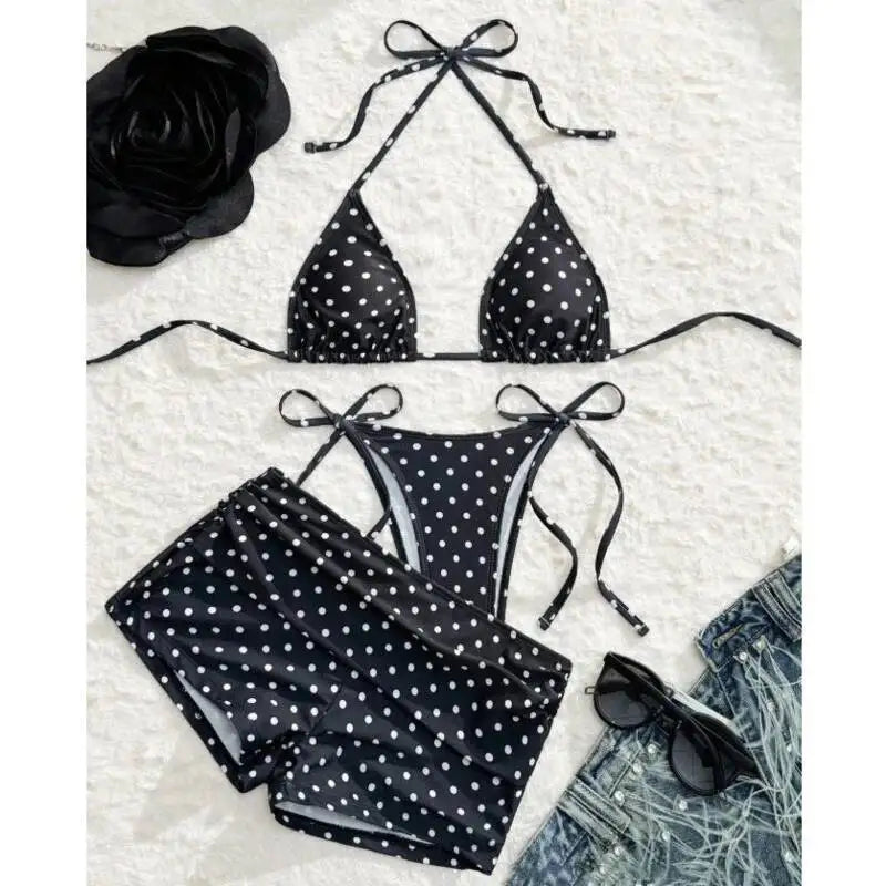 Three-piece Brazilian bikini swimsuit for women by The Clothing Company Sydney, with bikini top, bottoms and cover-up
