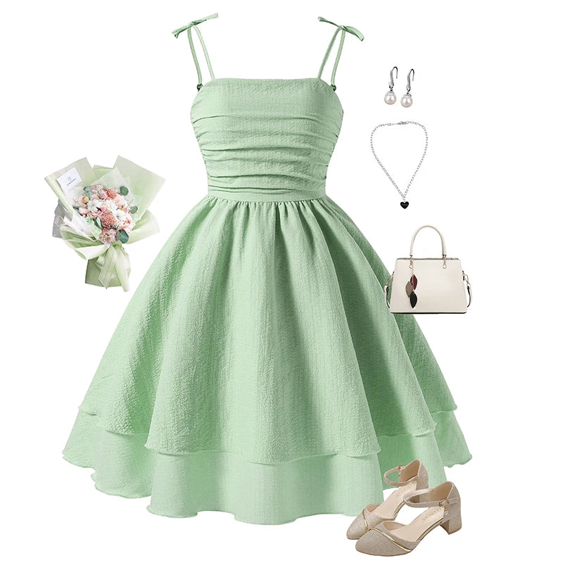 Pink tiered sling princess dress for kids by The Clothing Company Sydney, featuring sweet style for tween girls' birthday parties.